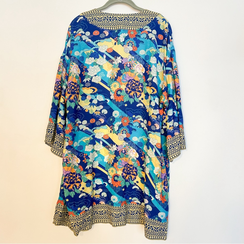 Soft surroundings kimono duster topper jacket floral print blue paisley boho - Picture 3 of 6